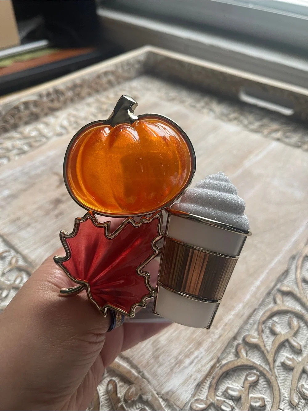 Autumn Pumpkin & Maple Leaf Decorative Pin - Orange & Red
